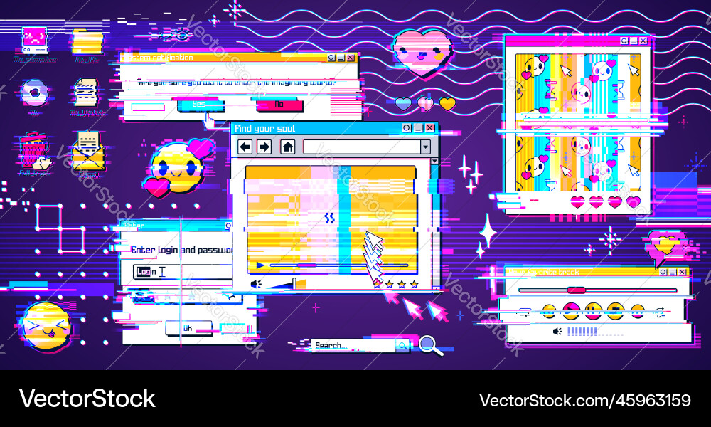 Retro y2k window browser screen with glitch effect Retro y2k window browser screen with glitch effect vector image