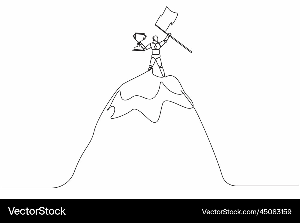 Single continuous line drawing robot lifting up Vector Image