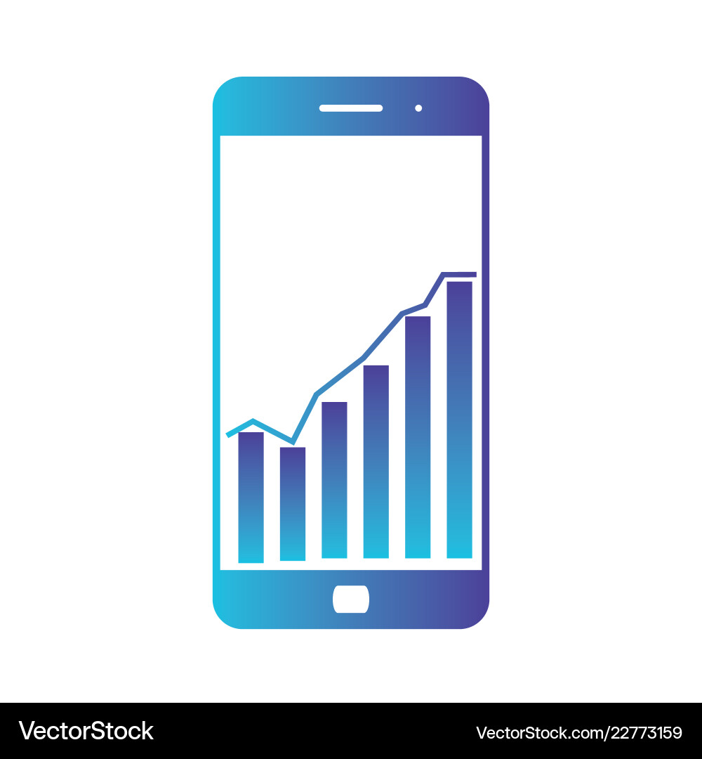 Smart phone with statistics graph chart screen Smart phone with statistics graph chart screen vector image