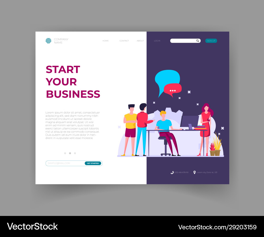 Start your business landing flat design colored Vector Image