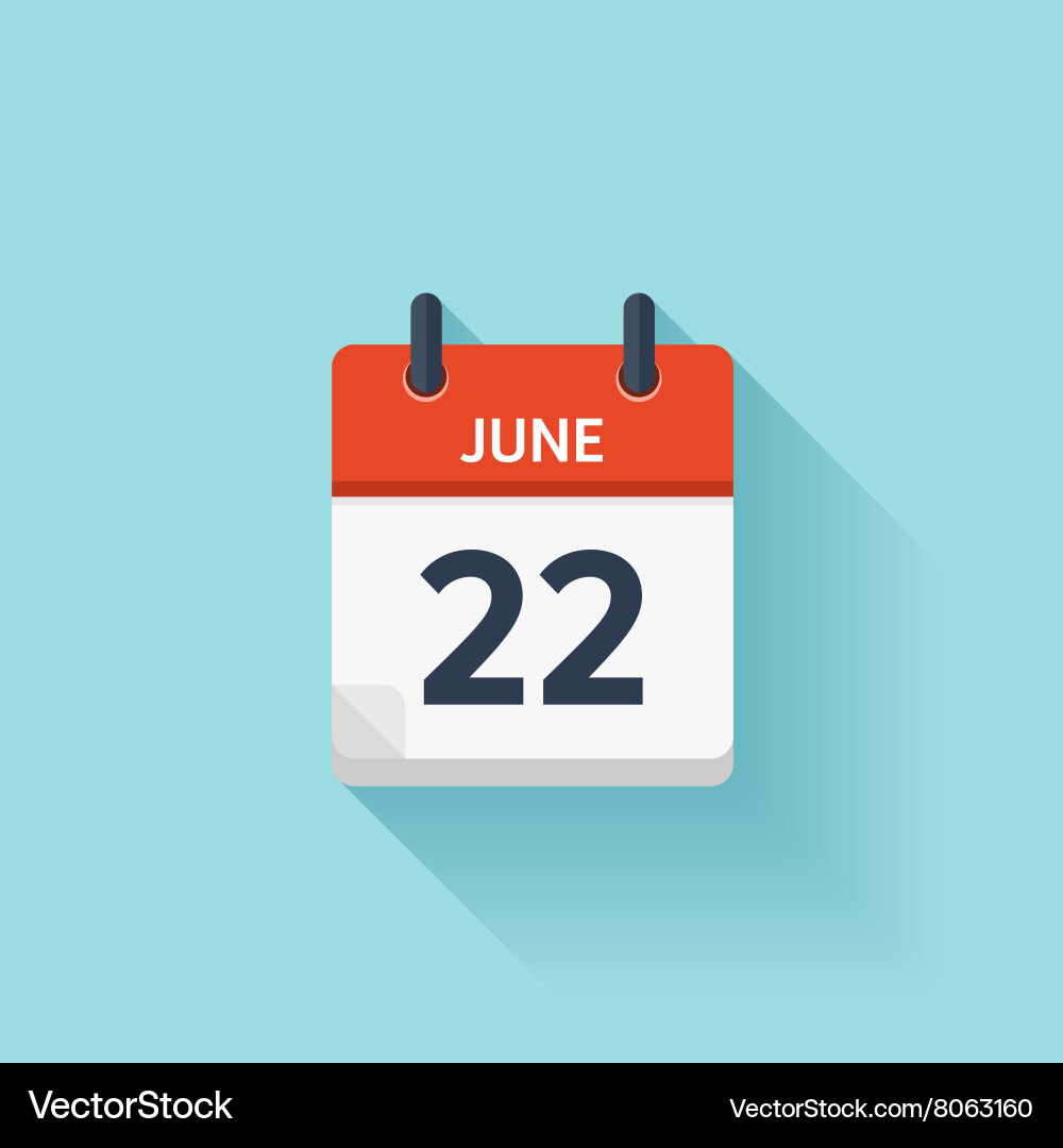 22 Juni flache tägliche Kalender-Ikone Datum Vektorbild