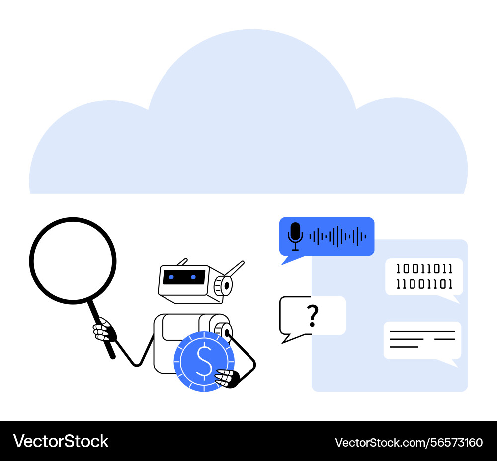 Ai robot analyzing data cloud storage vector image