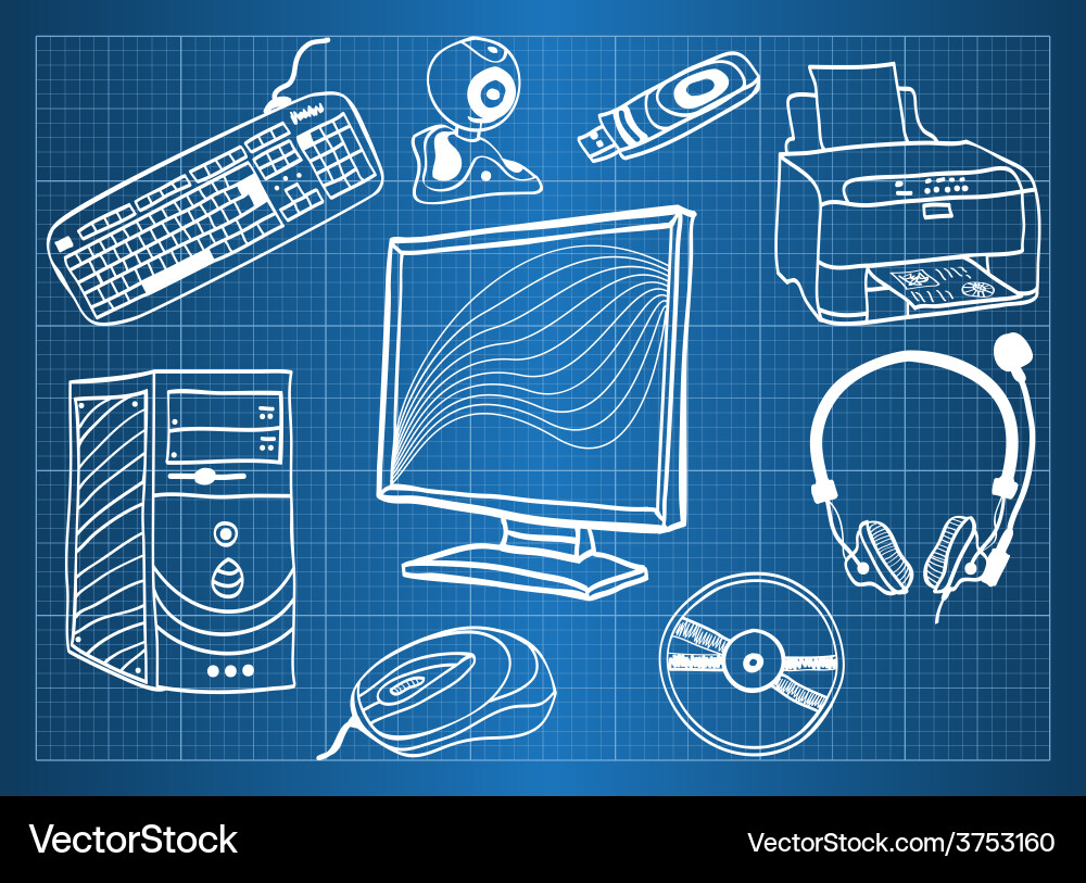 Blueprint of computer hardware - peripheral device Vector Image