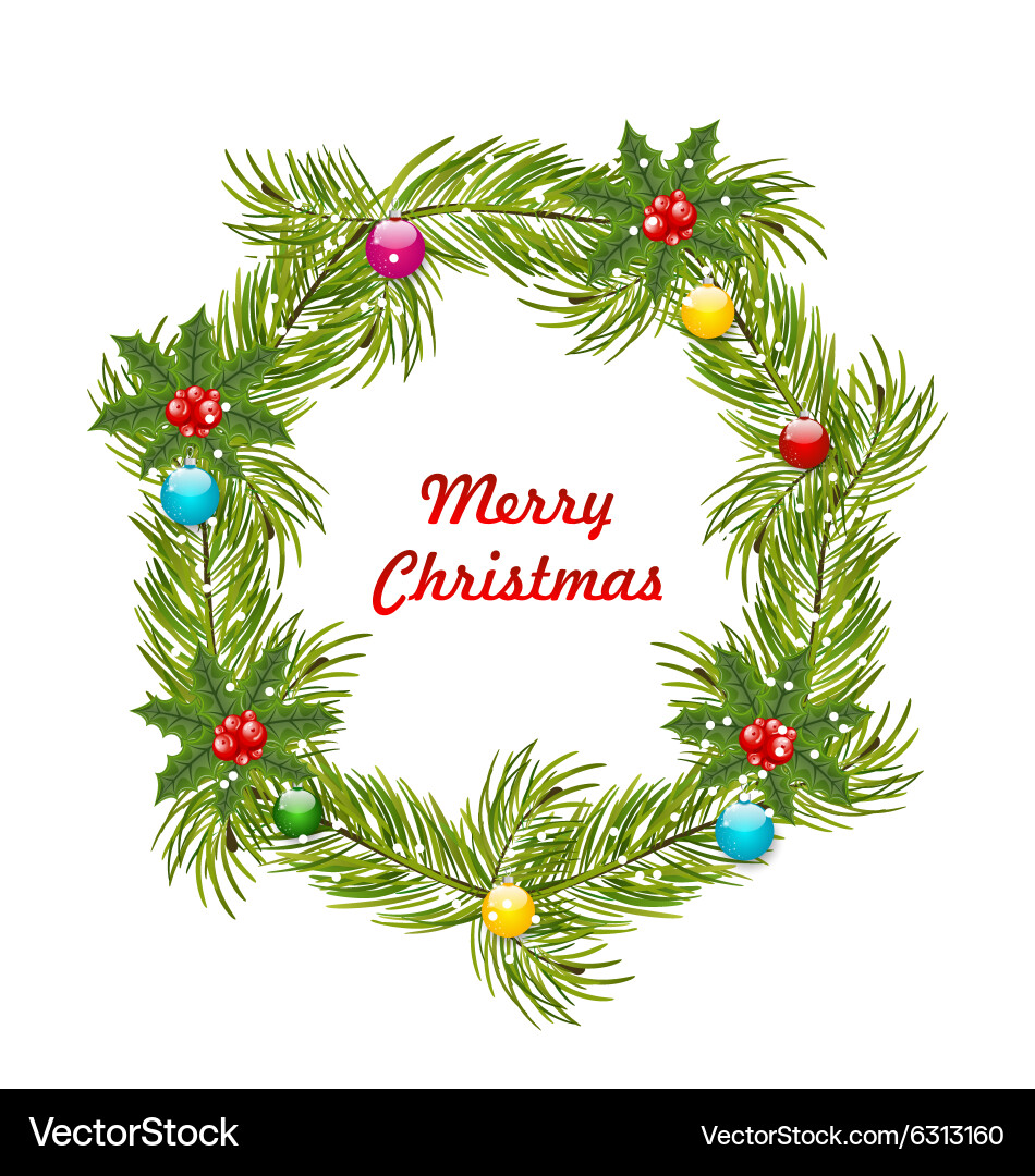 Christmas wreath with holly berries Vector Image