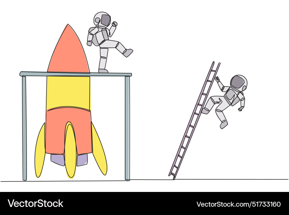 Einzelne kontinuierliche Linienzeichnung Astronaut tritt Einzelne kontinuierliche Linienzeichnung Astronaut tritt vektorbild