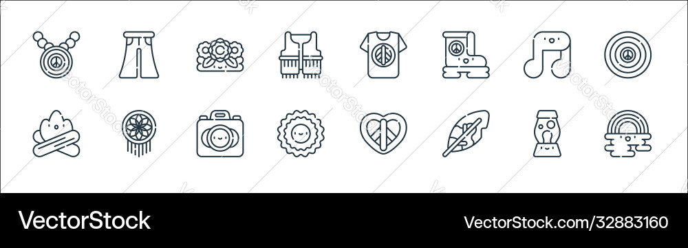 Hippies line icons linear set quality Vector Image
