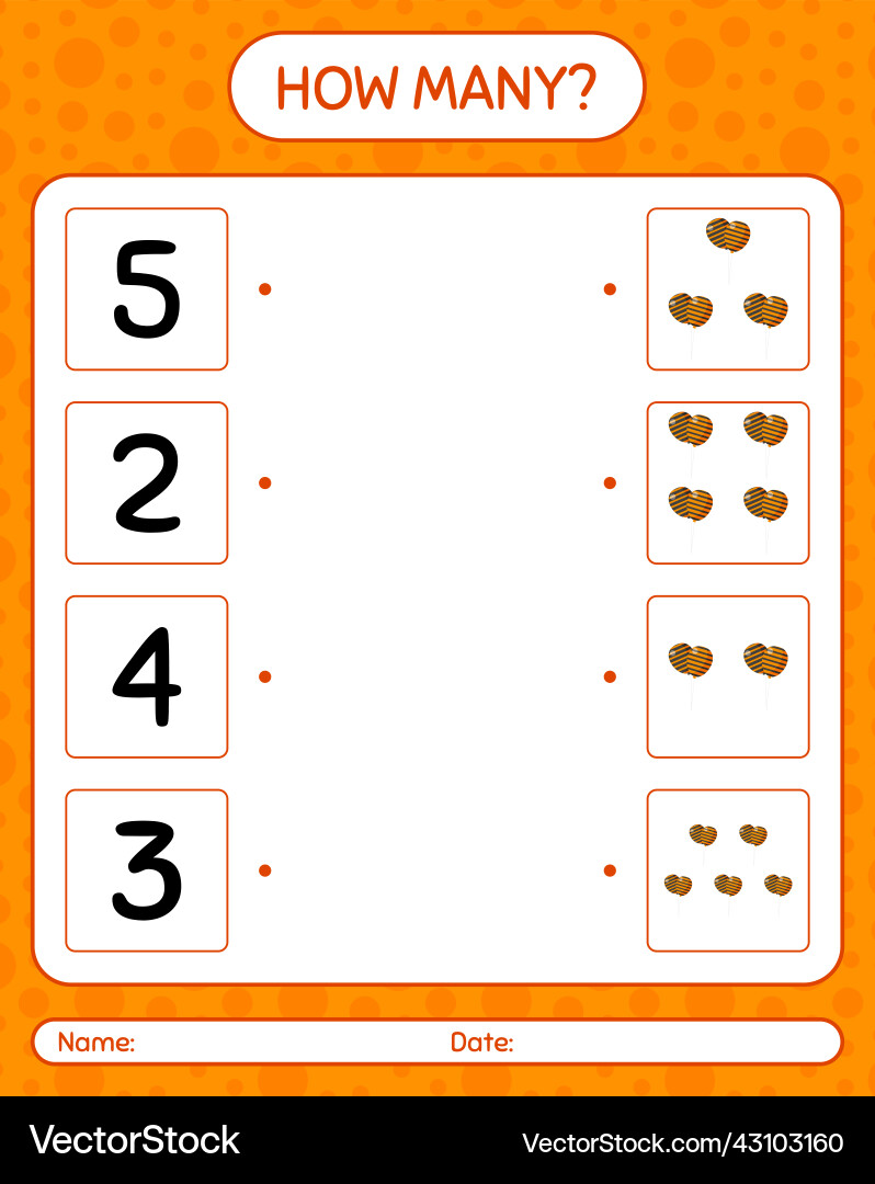 How many counting game with balloon worksheet Vector Image