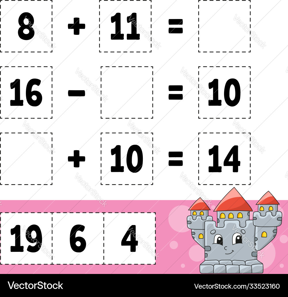 Math game for kids education developing worksheet Math game for kids education developing worksheet vector image
