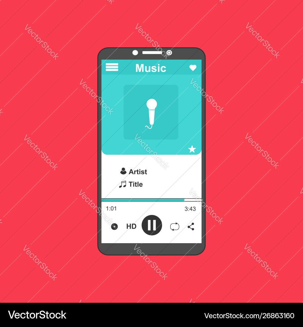 Media player application app template with flat Media player application app template with flat vector image
