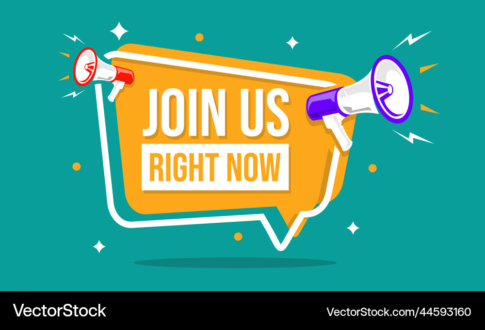Megaphone with speech bubble and join us right vector image