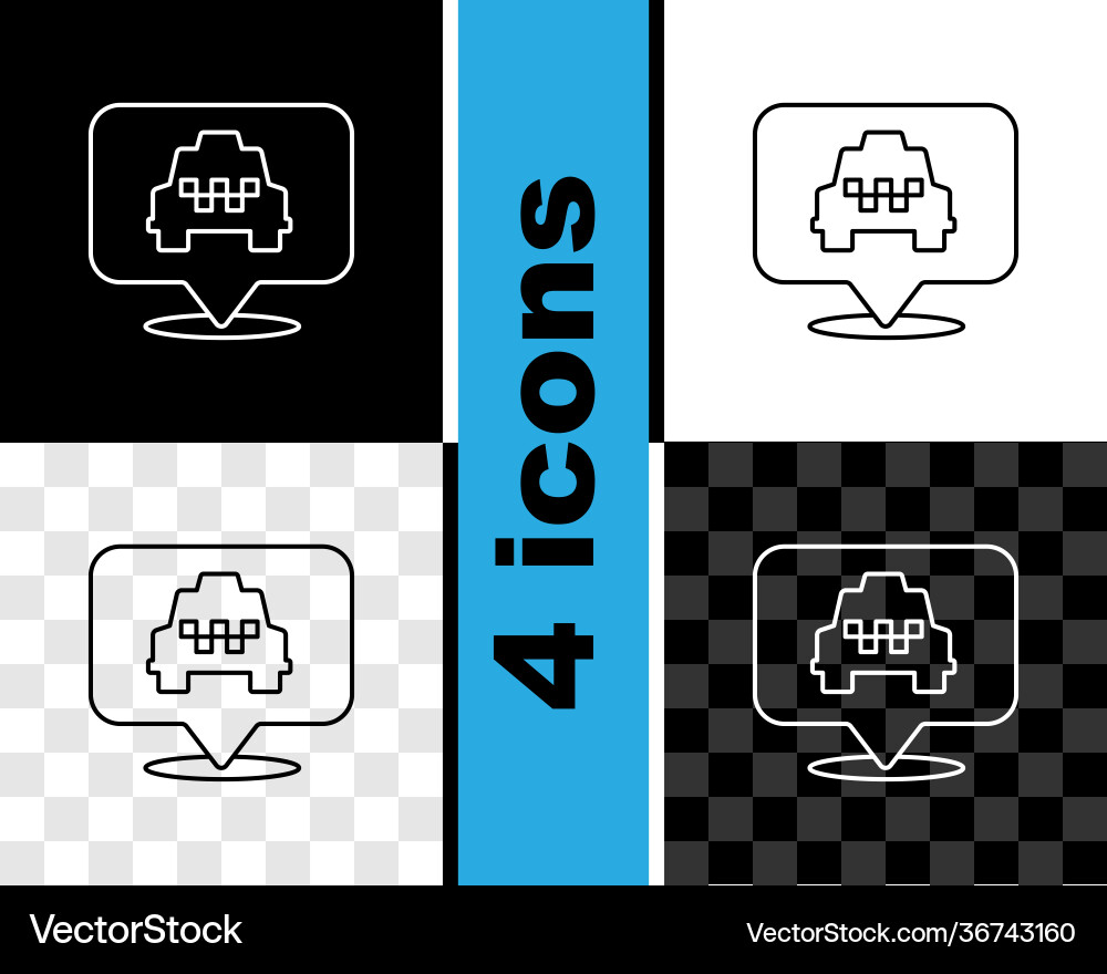 Set line map pointer with taxi icon isolated Set line map pointer with taxi icon isolated vector image