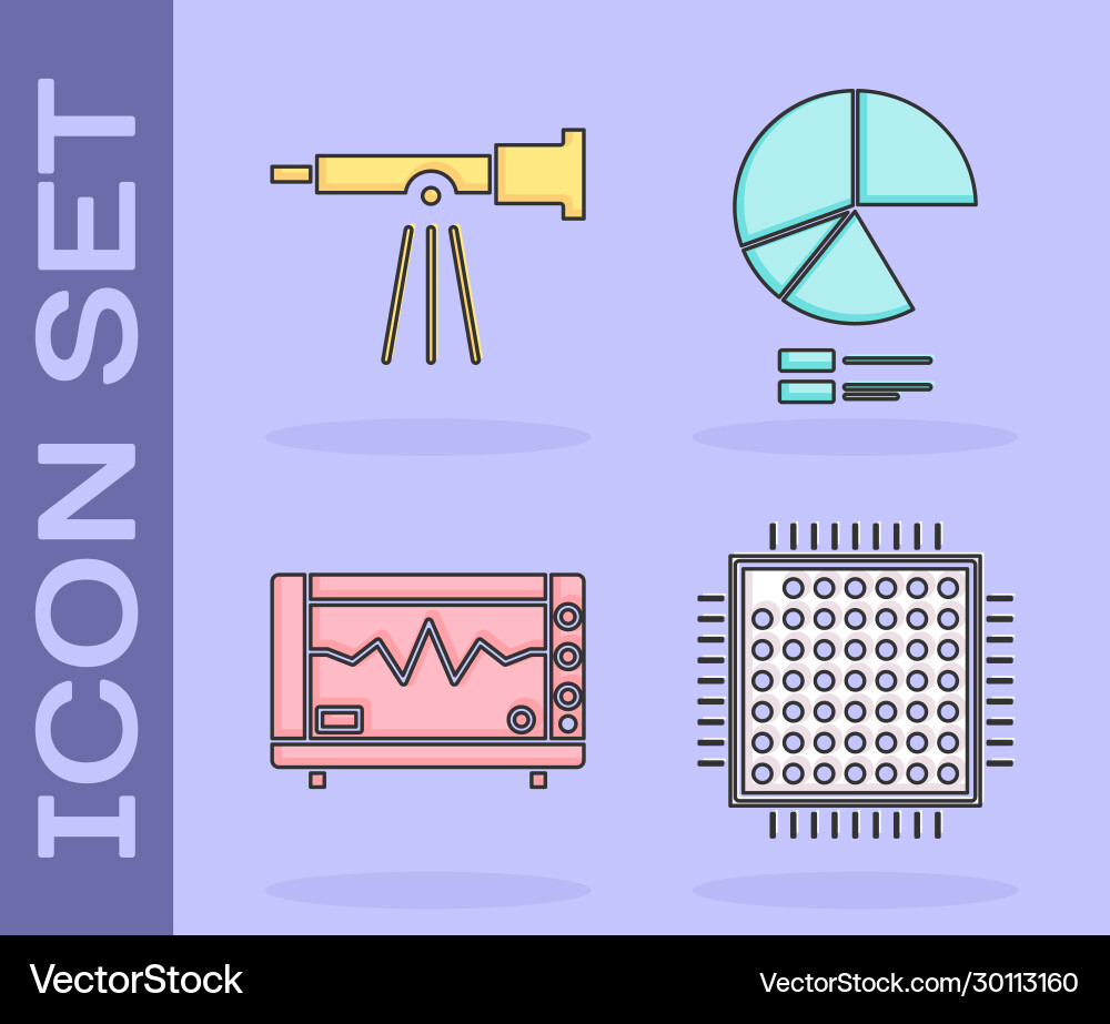 Set processor telescope computer monitor Set processor telescope computer monitor vector image