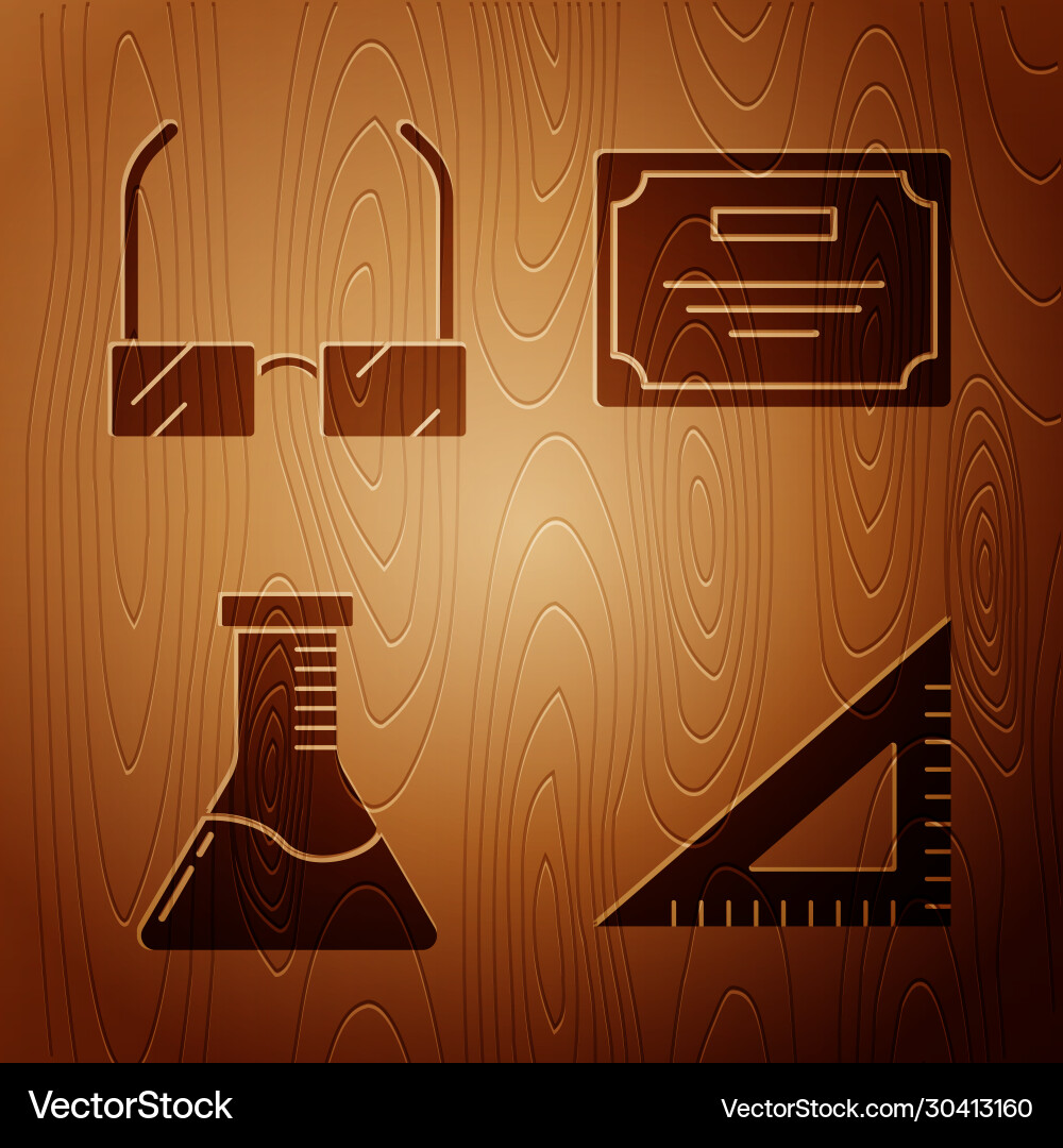 Set triangular ruler glasses test tube and flask Set triangular ruler glasses test tube and flask Vector Image