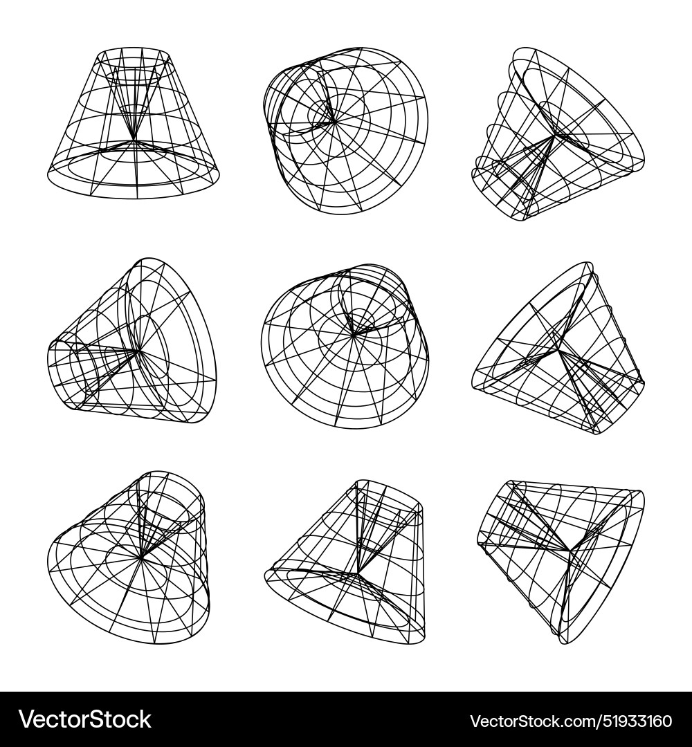 Wireframe lined shapes perspective mesh 3d grid Wireframe lined shapes perspective mesh 3d grid vector image