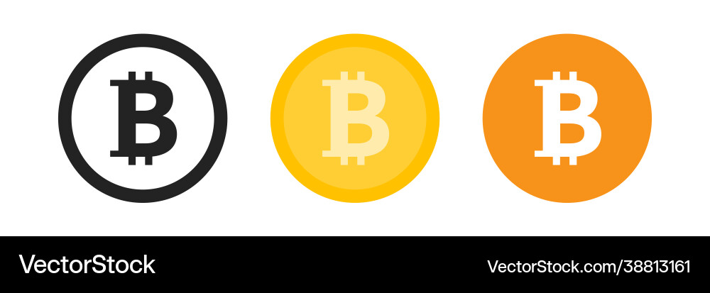 Bitcoin logo set in black golden and orange colos Bitcoin logo set in black golden and orange colos vector image