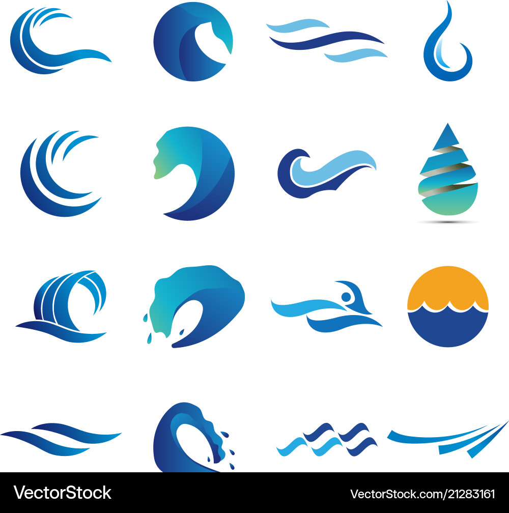 Collection of abstract water waves Royalty Free Vector Image