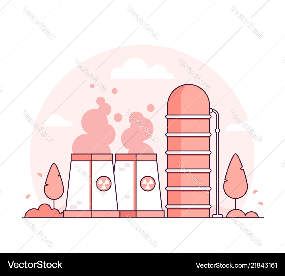 Nuclear power plant - thin line design style Nuclear power plant - thin line design style vector image