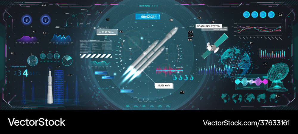 Rocket launch and flight dashboard hud style Rocket launch and flight dashboard hud style Vector Image
