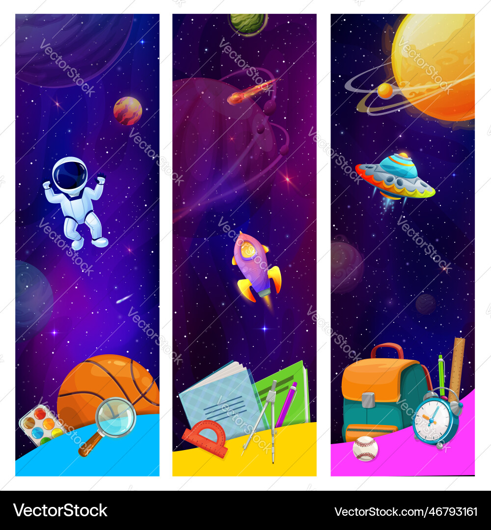 Schulbanner mit Raumplaneten ufo Schulbanner mit Raumplaneten ufo vektorbild