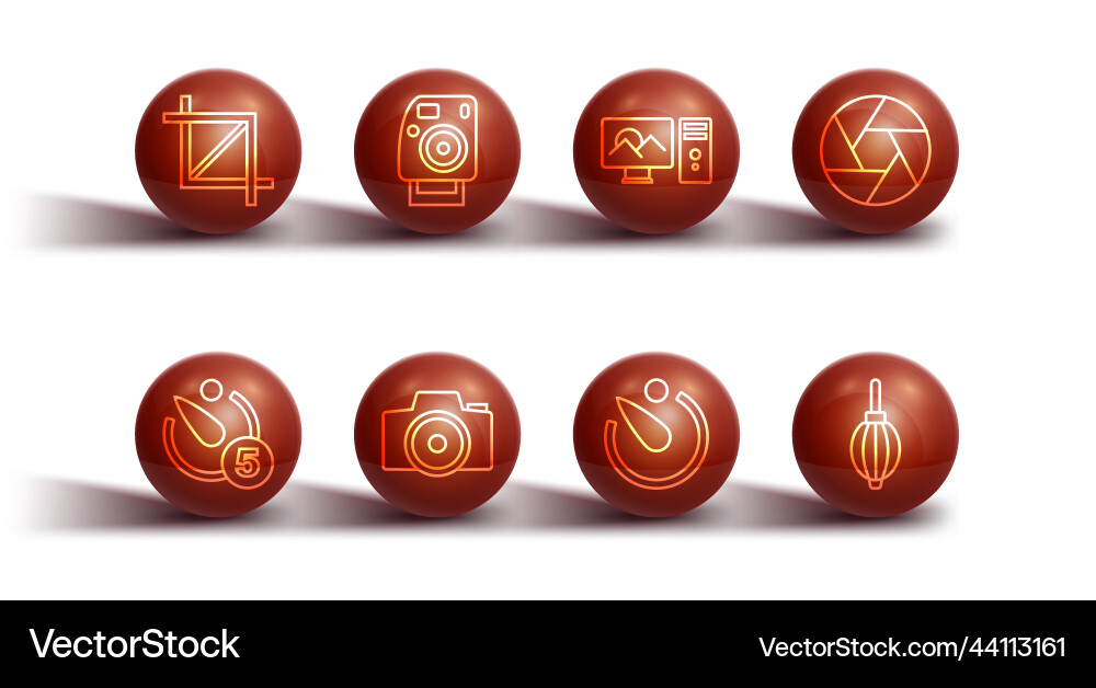 Set line picture crop photo camera timer shutter Set line picture crop photo camera timer shutter vector image