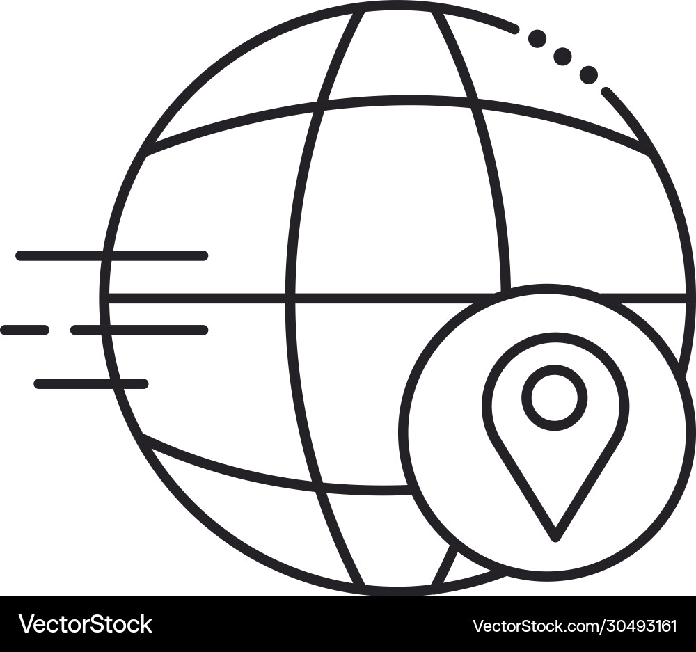 Sphere browser with pin location line style icon vector image
