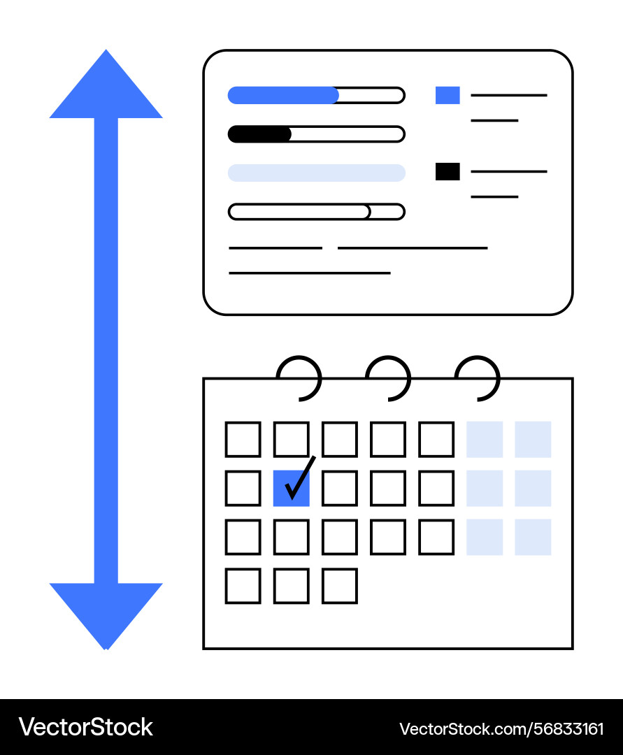 Task progress tracker with scheduling calendar Task progress tracker with scheduling calendar Vector Image