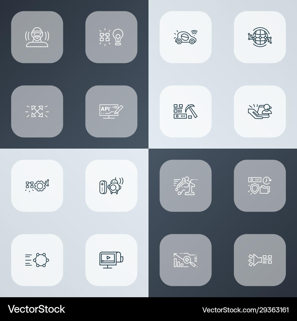 Tech icons line style set with data filtering Tech icons line style set with data filtering vector image