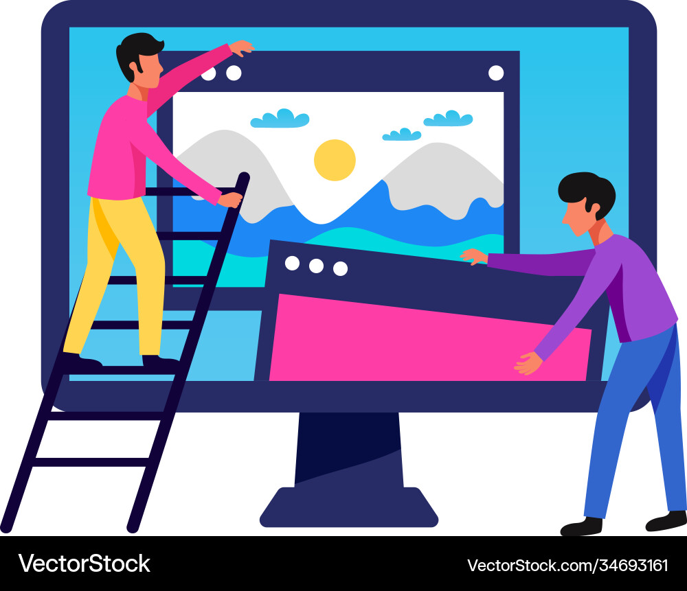 Touching computer windows composition Vector Image