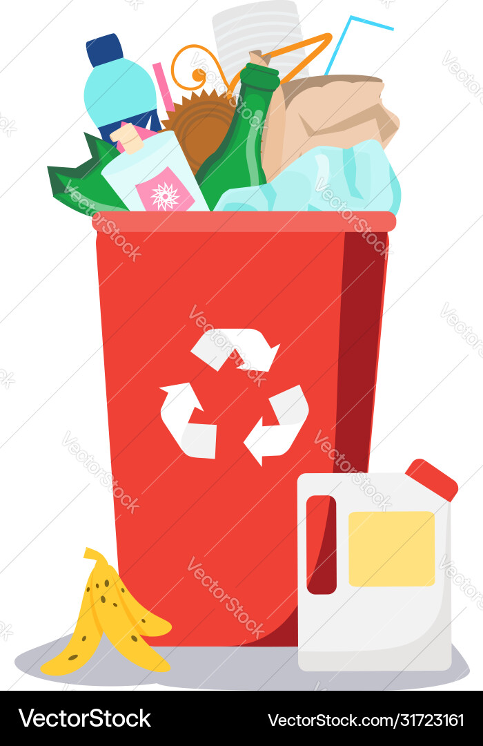 Trash bin garbage can with different waste inside vector image