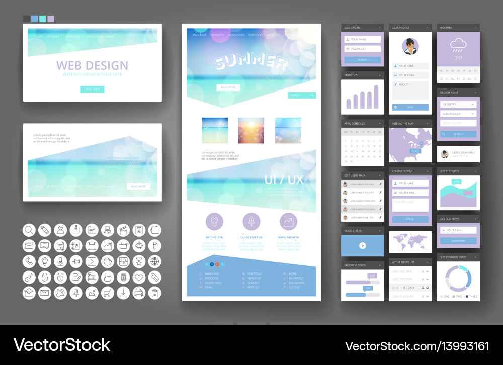 Website design template and interface elements Vector Image