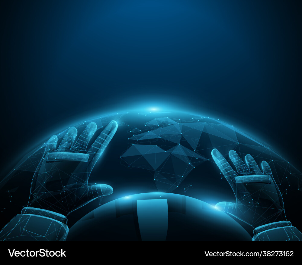 Astronauts in Space - Low Poly View Vector Image