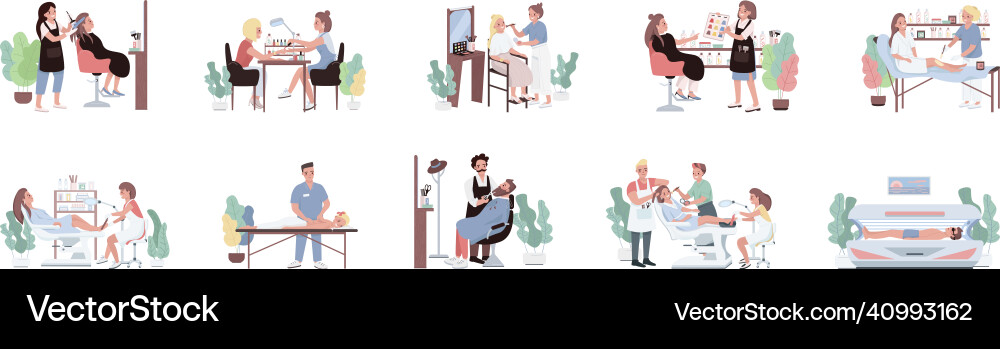 Beauty salon flat color characters set Beauty salon flat color characters set vector image