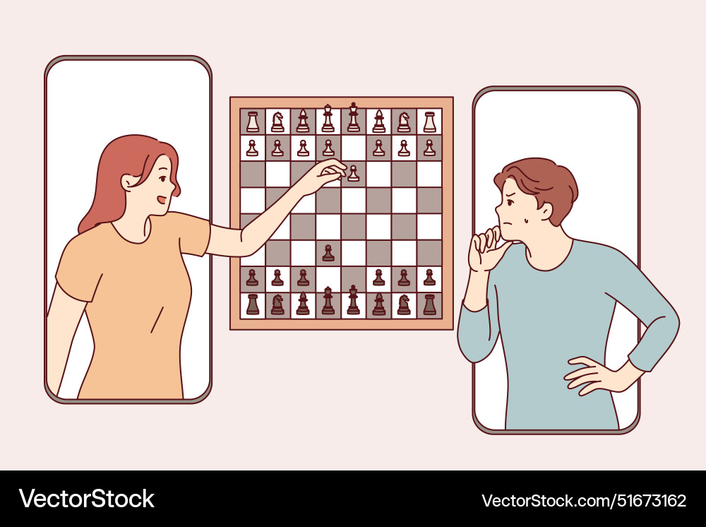 Chess game in mobile phone application between man Chess game in mobile phone application between man vector image