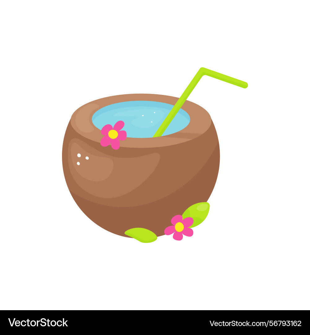Cute tropical coconut drink with green straw Vector Image