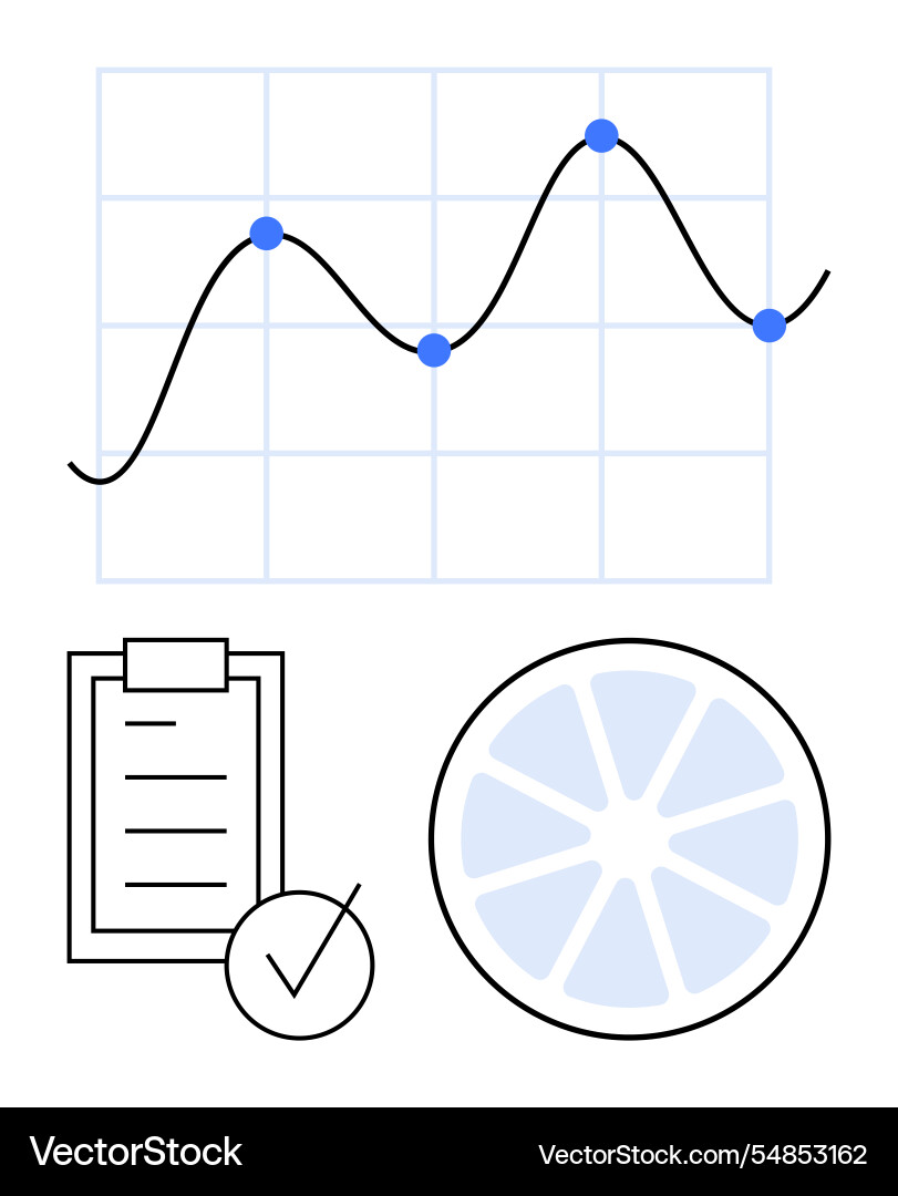 Data trends graph checklist with a tick mark Data trends graph checklist with a tick mark vector image