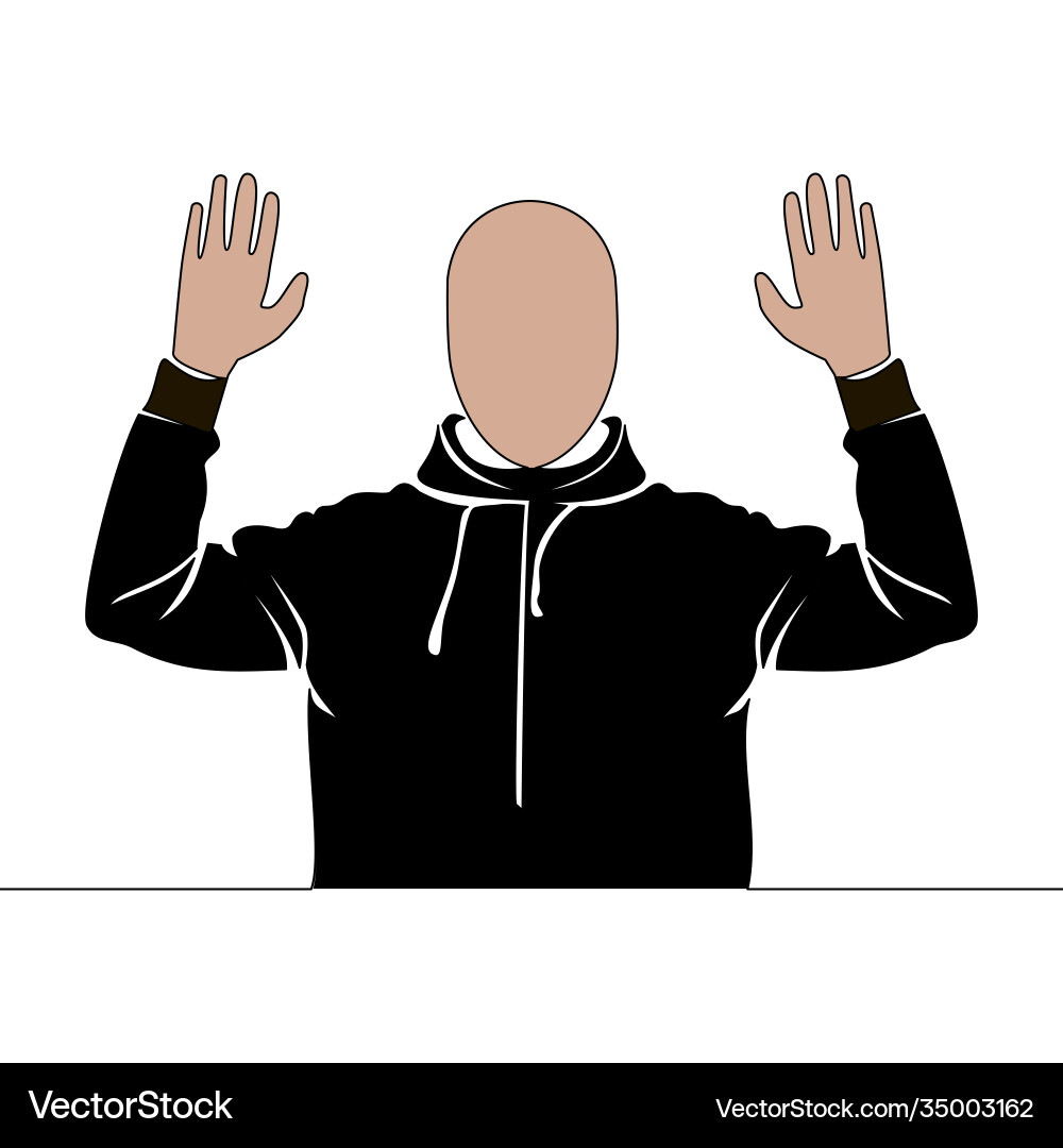 Flat continuous line thief surrendering concept Flat continuous line thief surrendering concept vector image