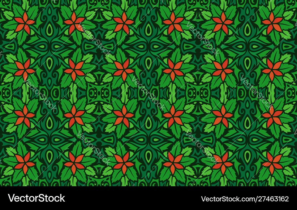 Green seamless floral pattern with red flowers Green seamless floral pattern with red flowers vector image