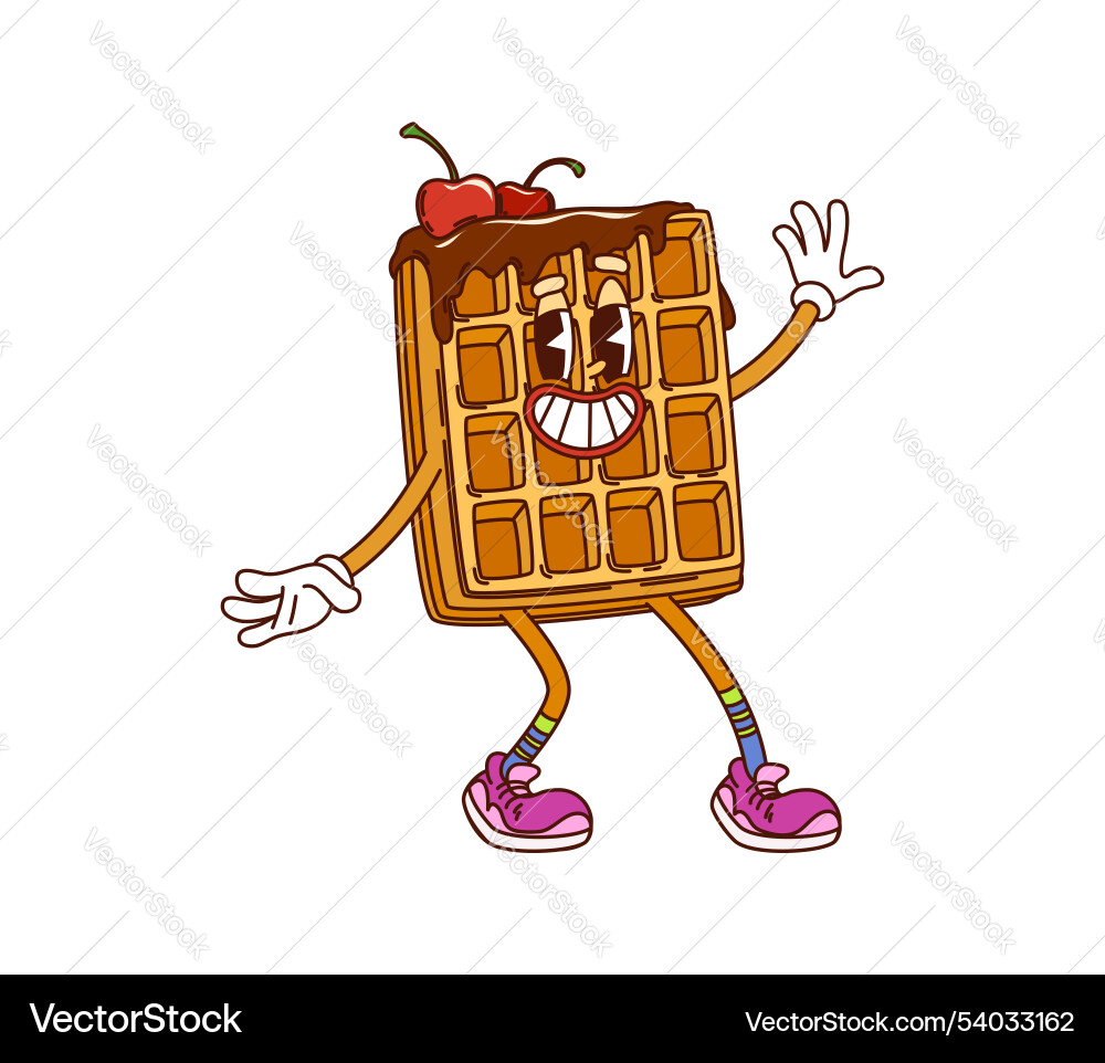 Groovy belgian Waffel Hippie Dessert Charakter Groovy belgian Waffel Hippie Dessert Charakter vektorbild