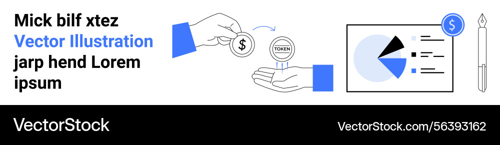 Hand exchanging coin for token with pie chart Hand exchanging coin for token with pie chart vector image