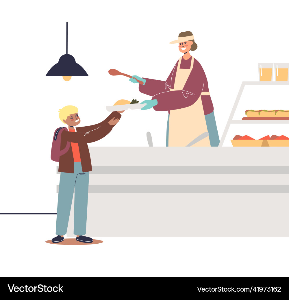 Kleine Schuljunge mit Mittagessen von Frau Koch Kleine Schuljunge mit Mittagessen von Frau Koch vektorbild