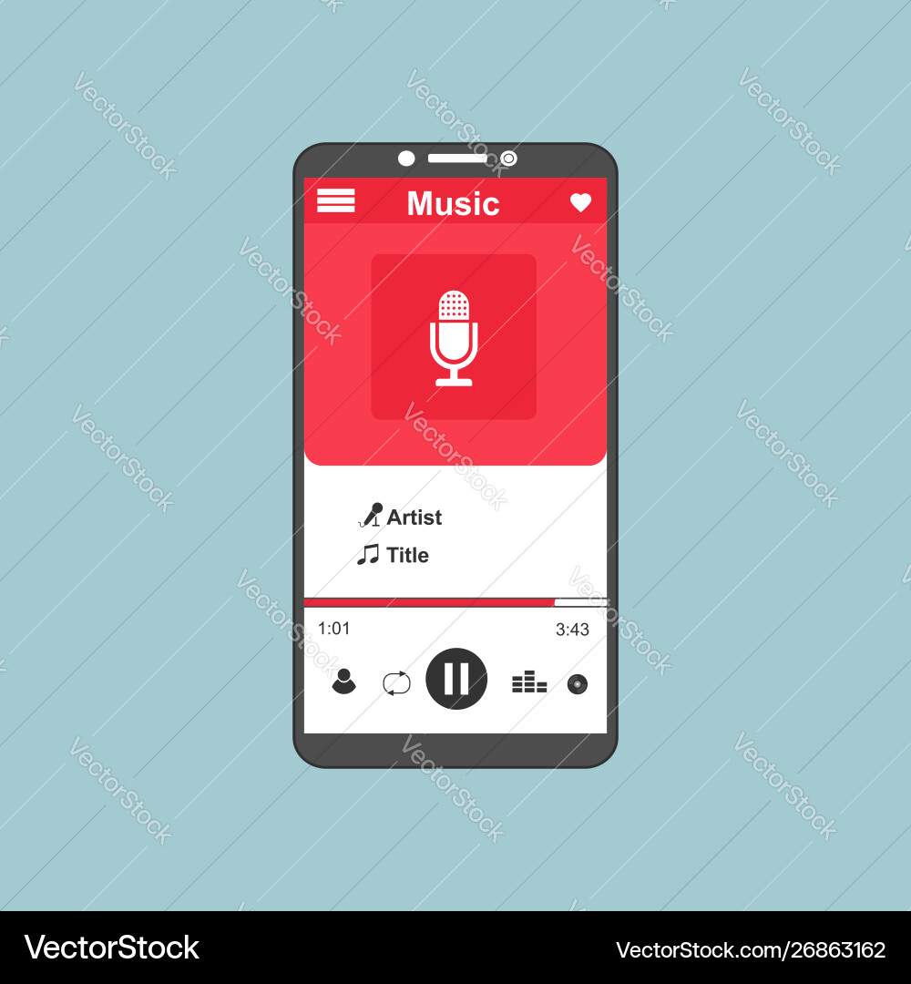 Media player application app template with flat Media player application app template with flat Vector Image