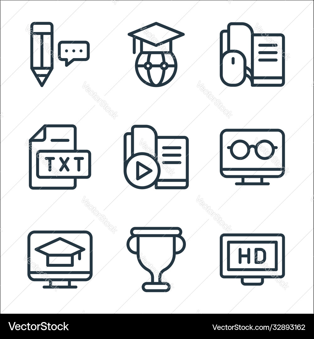 Online learning line icons linear set quality Online learning line icons linear set quality vector image