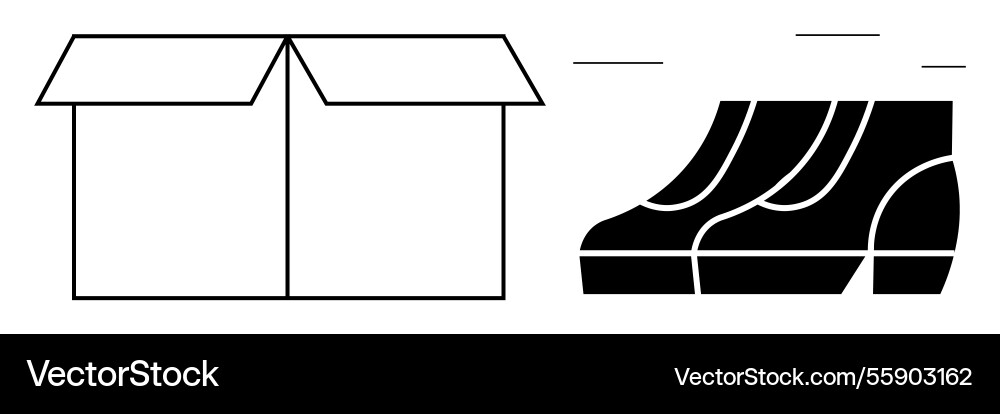 Open cardboard box next to a set of neatly Open cardboard box next to a set of neatly vector image