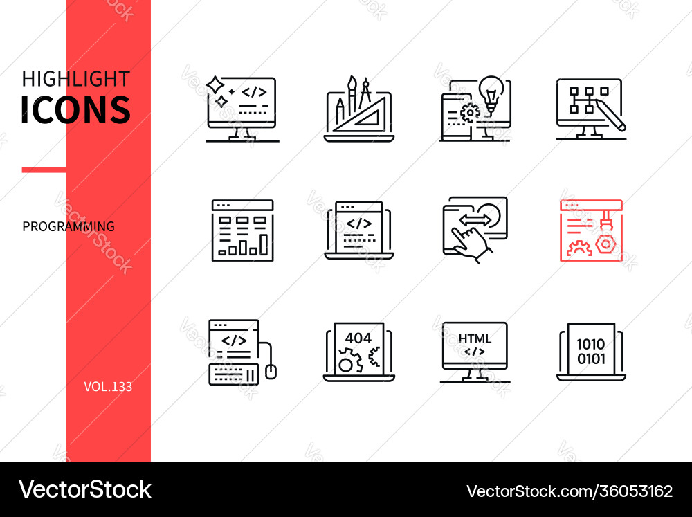 Programmierung - moderne Linie Design Stil Icons Set Programmierung - moderne Linie Design Stil Icons Set vektorbild
