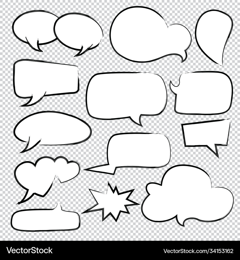 Set handgezeichnete Tinte lackiert Comic Blase Rede Set handgezeichnete Tinte lackiert Comic Blase Rede vektorbild