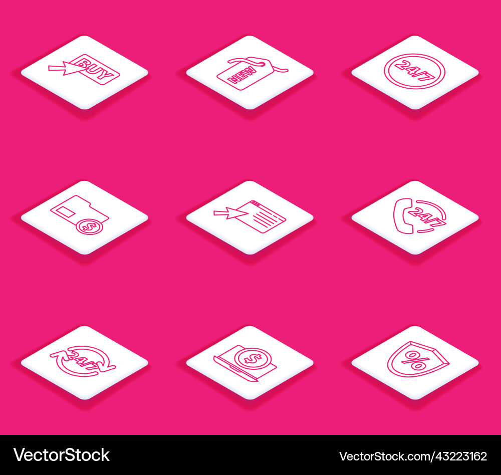 Set line buy button price tag with new clock 24 Set line buy button price tag with new clock 24 vector image