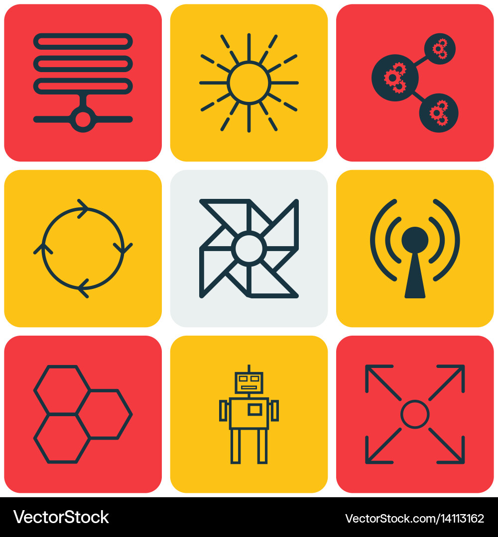 Set of 9 artificial intelligence icons includes Vector Image