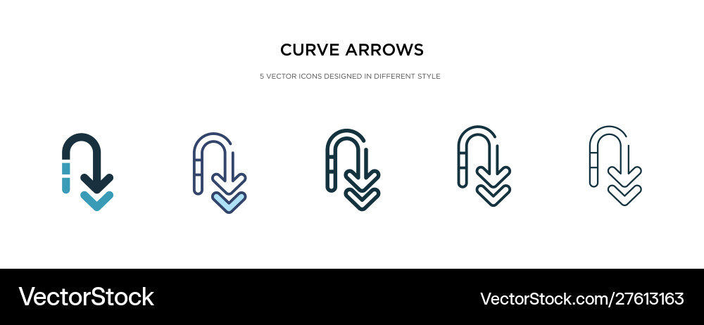 Curve arrows icon in different style two colored vector image