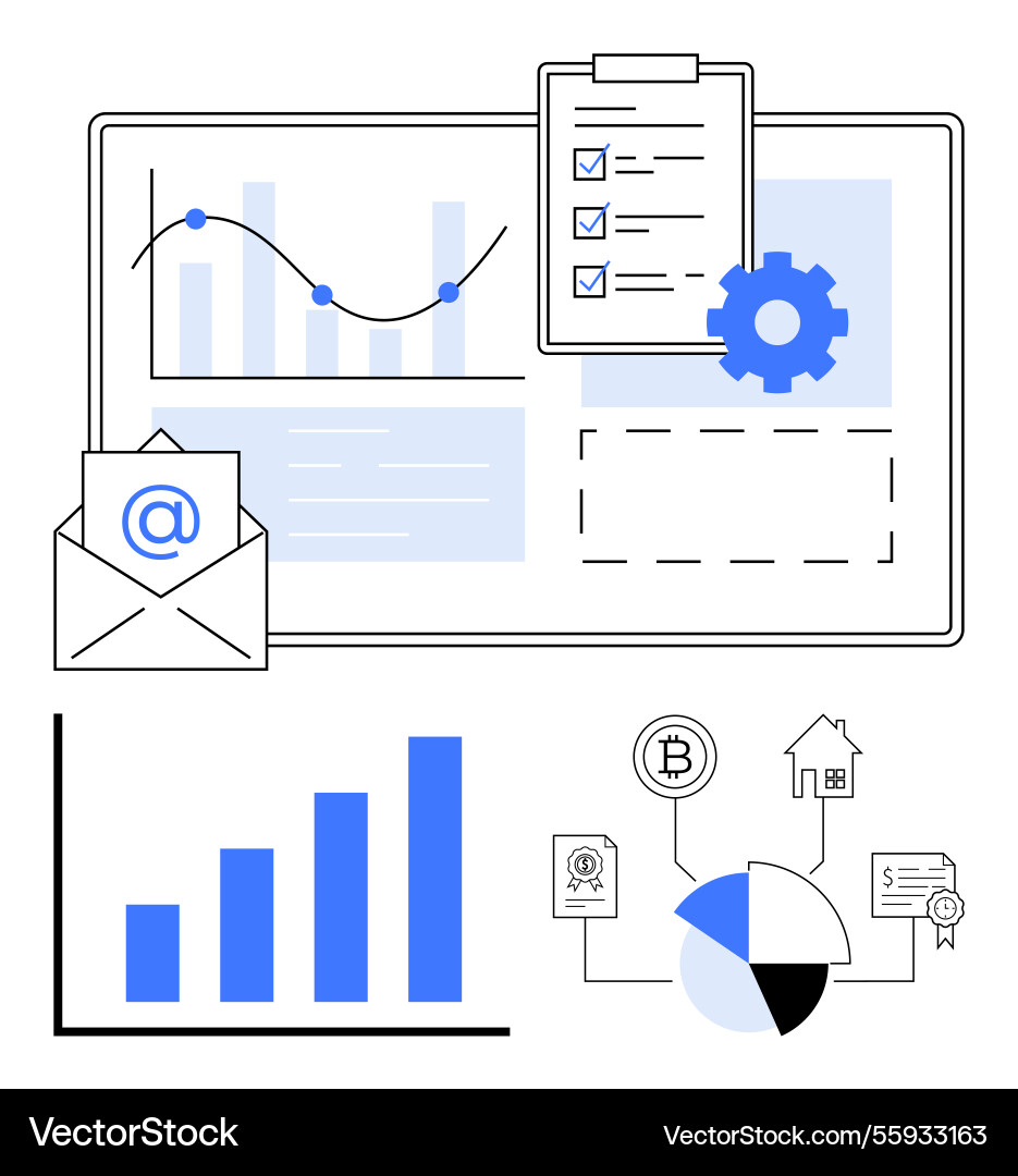 Datenanalyse und digitaler Workflow mit Diagrammen Datenanalyse und digitaler Workflow mit Diagrammen vektorbild