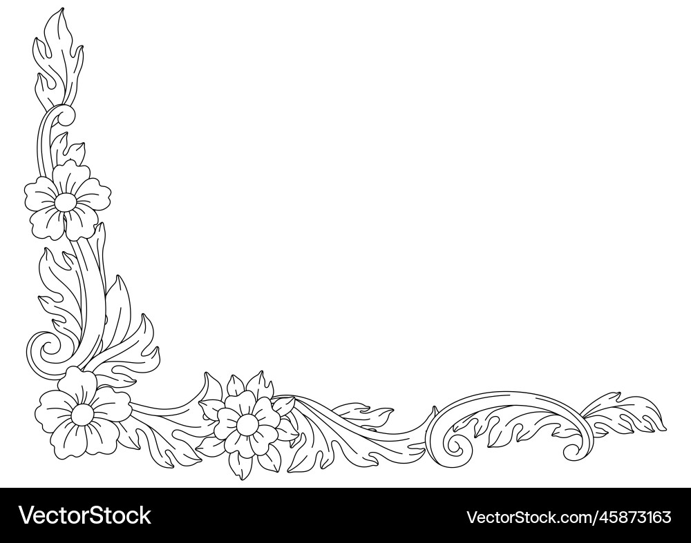 Decorative floral corner in baroque style black vector image